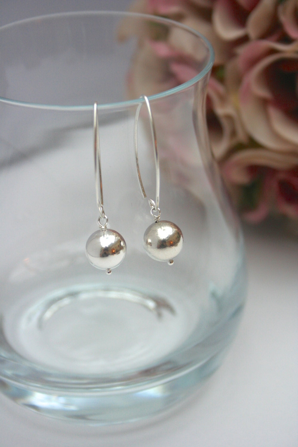 Sterling Silver Ball Earrings on Sterling Silver Long Wires