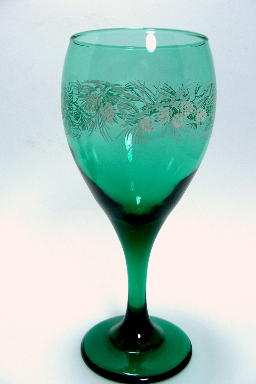 Four Libbey Wine Glass Goblet Juniper Teal Pine Cone Green