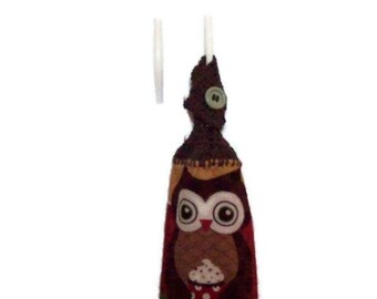 Owl Lovers - Hanging Kitchen Towel - Crochet Top - Button Towel - Cupcake