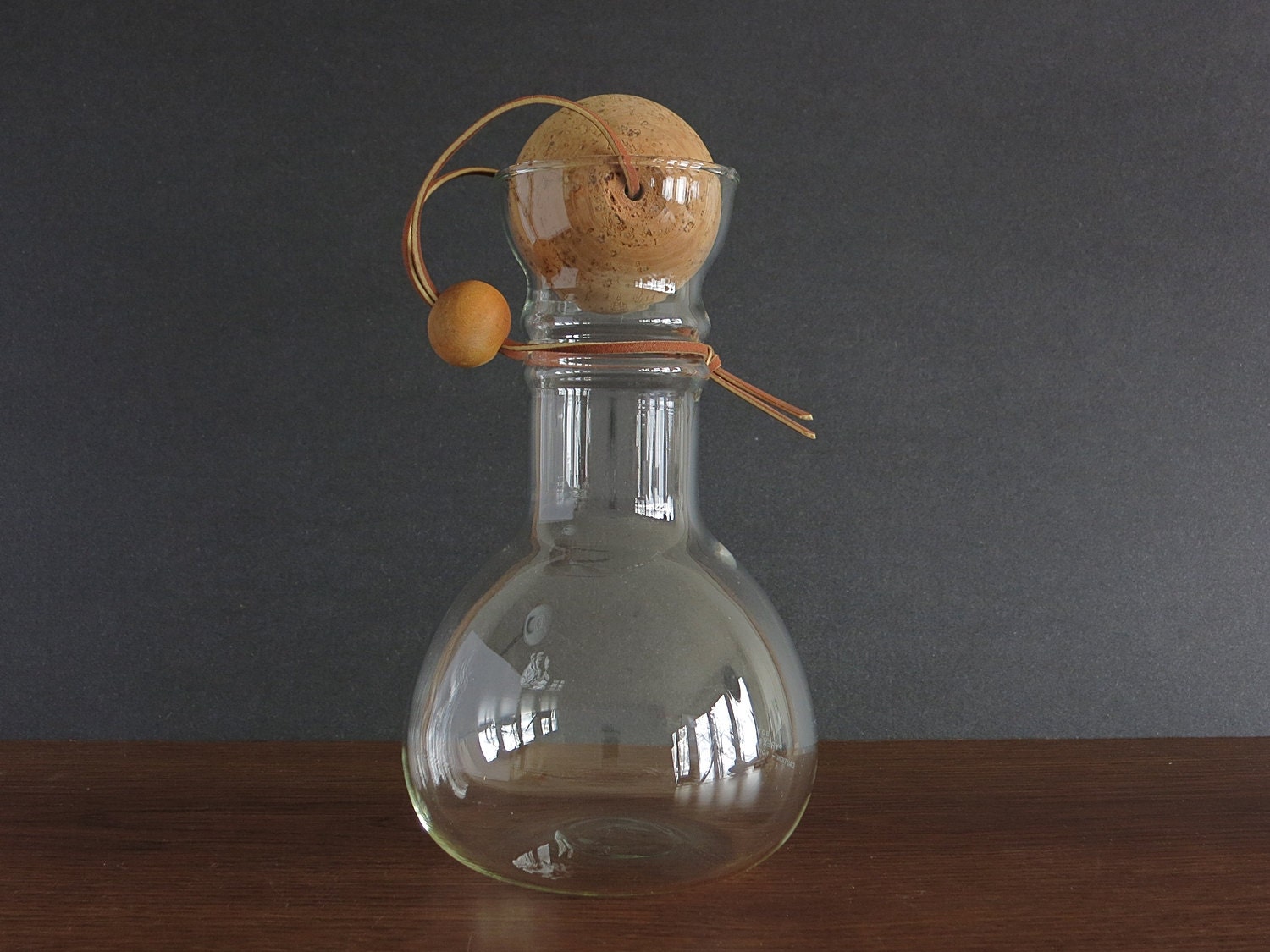 Vintage Glass Pyrex Carafe with Cork Ball Stopper Pyrex