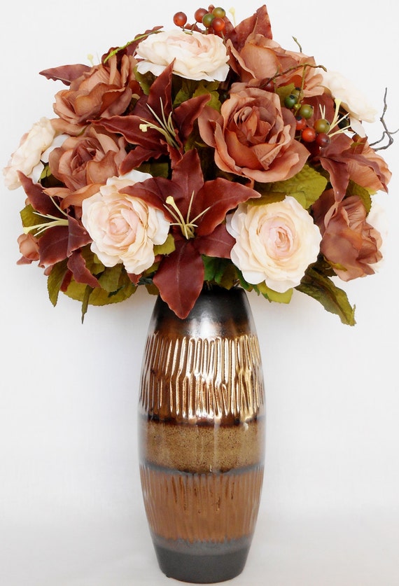 Silk Floral Arrangement Mocha Roses by BeautyEverlasting on Etsy