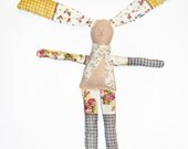 Bunny doll, pink, cream rabbit, textile toy, nursery decor, stuffed bunny, art doll, handcrafted dolls, miniatures, spring, easter