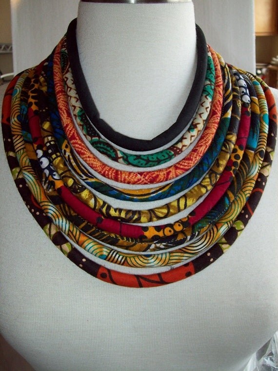 African fabric boho tribal bib necklace by paintedthreads2 on Etsy