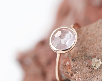 Rosé Gold Ring With Facetted Rose Quartz Drop, filigree gold ring, delicate ring, dainty, stackable,friendship ring, bestseller, Mothers Day