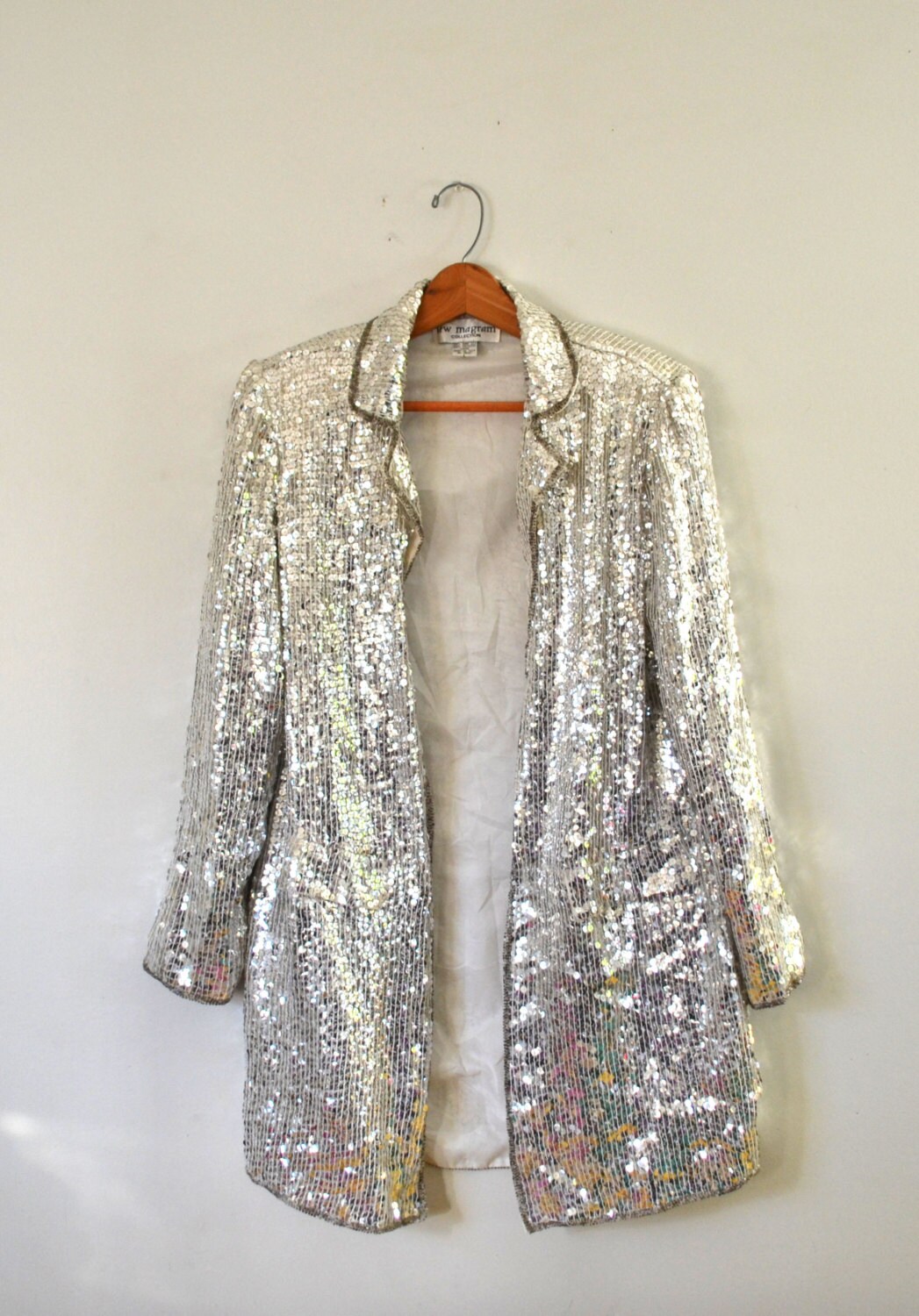 Vintage 80s Sequin Jacket Silver Sequin Jacket Cocktail Long