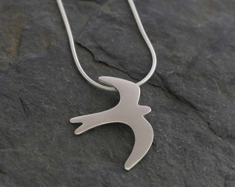Silver Swallow Pendant PMC Fine Silver Clay Bird Necklace Handmade Recycled Silver Jewellery Swift