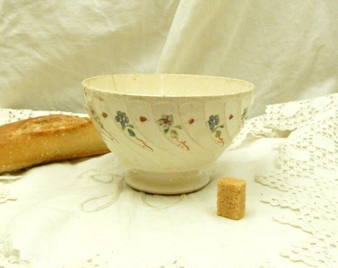 Antique Belgian Farmhouse Ceramic Café au Lait Bowl, Pottery Coffee Bowl from Europe, French Country Kitchenalia Decor, Shabby Cottage