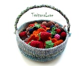 Set of 45 pcs. in a basket - Crochet berries - Crochet nuts - Crochet mushrooms - small Scullion - game in the kitchen