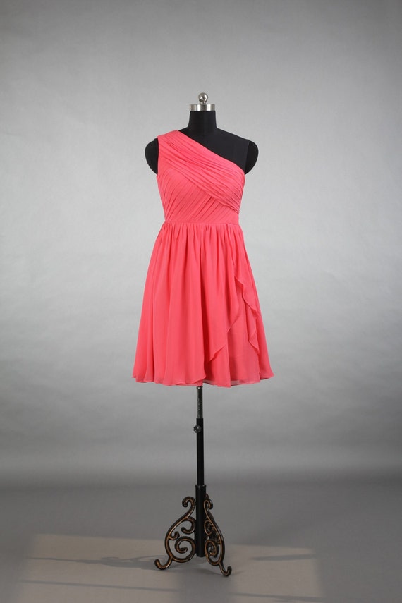 Items similar to Coral One Shoulder Bridesmaid Dress, One Shoulder ...