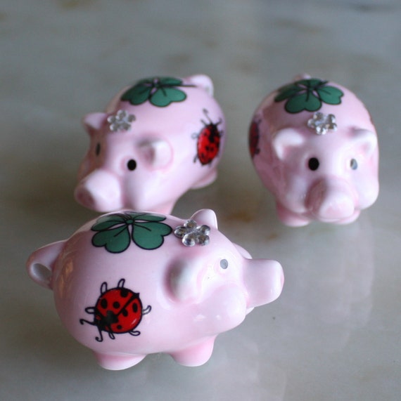 One pink PIGLET miniature Good luck pig by PitzicatVintage