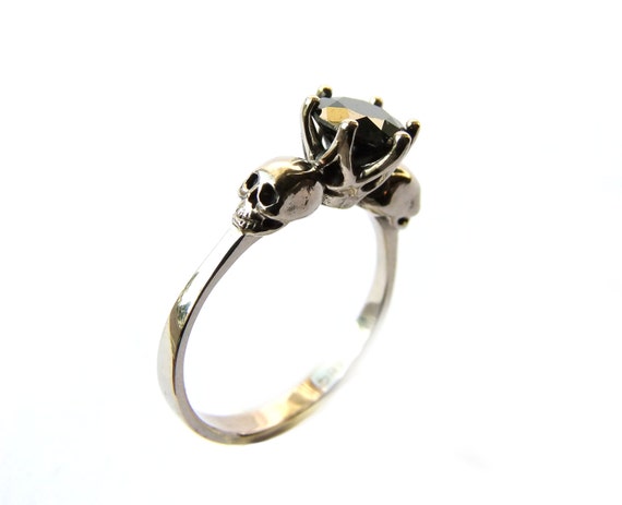 Black Diamond Skull White Gold Engagement Ring Memento Mori Skull ...