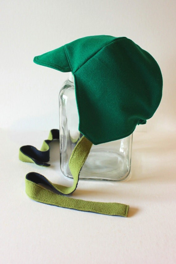 Green Toddler Boy Winter Hat With Ear Flaps Vintage Style