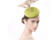 Bonsai Fascinator, Japanese Headpiece, Hand Beaded Cocktail Hat, Races Hat