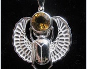 Sterling Silver Scarab Pendant with Citrine Gem