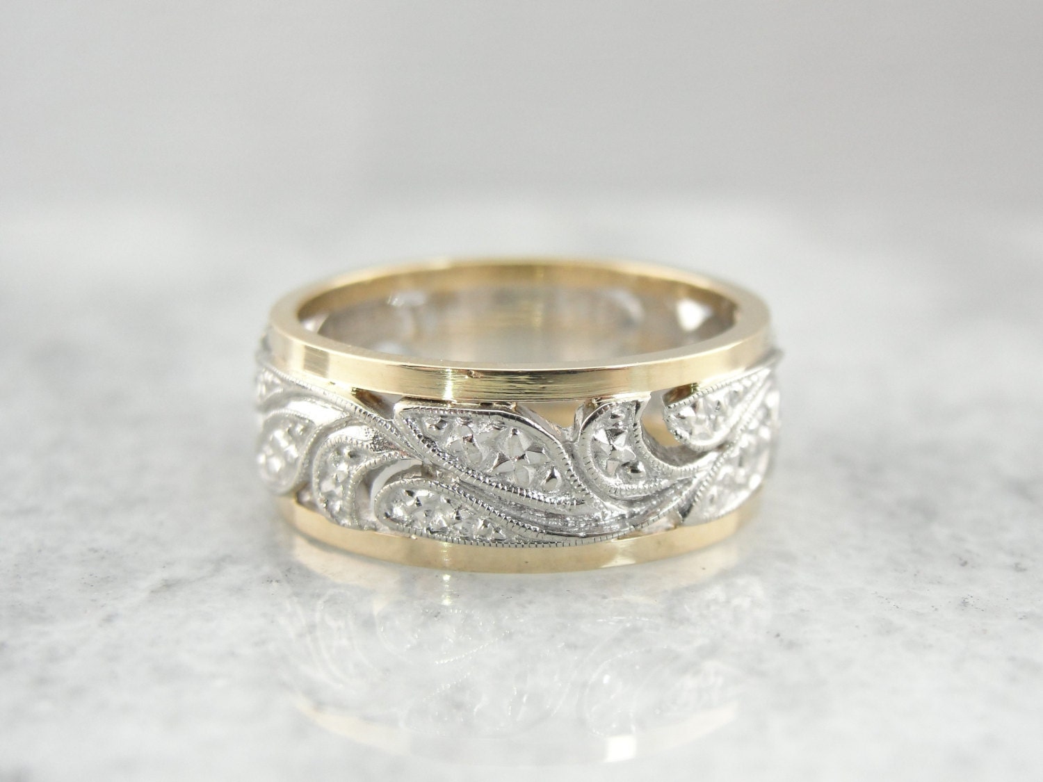 Wide Filigree Wedding Band from Mid 1900's Yellow by