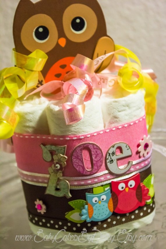 Items similar to Owl Diaper Cake Centerpiece, Baby Girl Shower