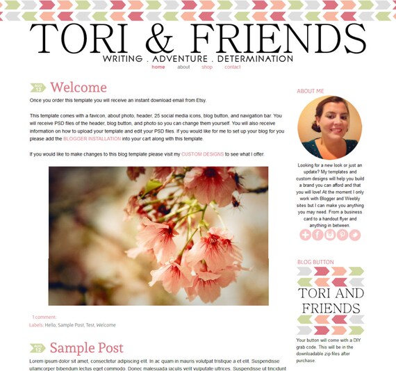 Tori Blogger Blog Template Il_570xn