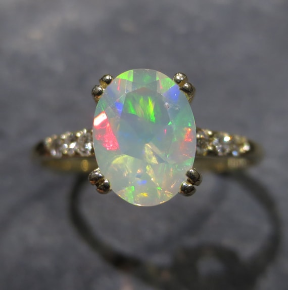 Genuine Ethiopian Opal Ring w/ Diamond Accents Size 7.25