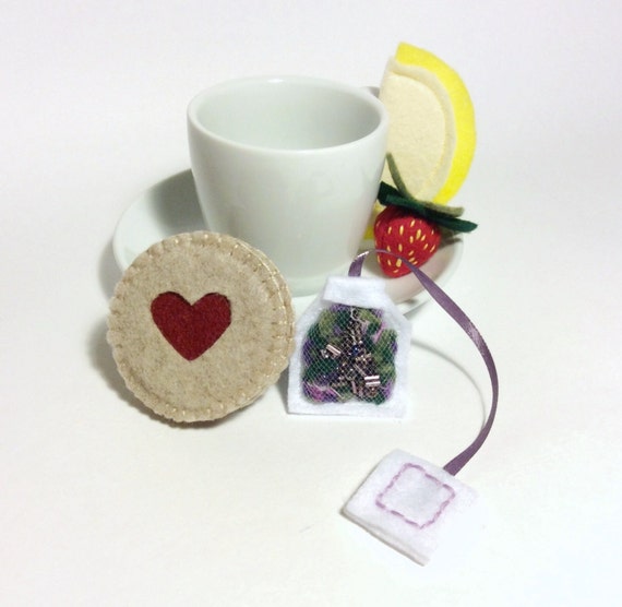 Items similar to Felt Food Tea Set Easter Basket Gift Felt Heart