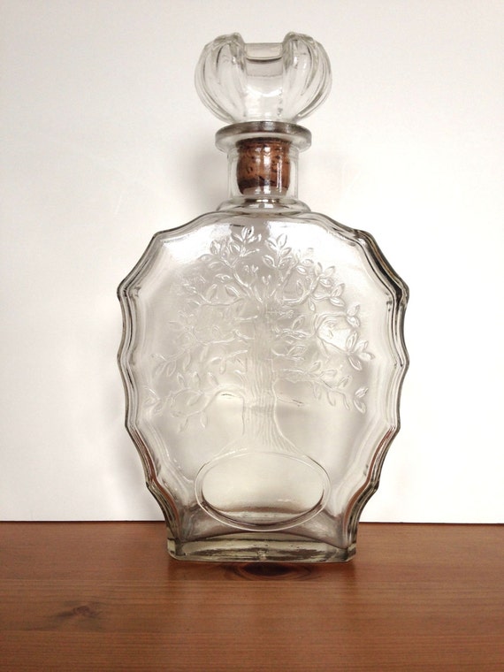 Vintage glass liquor bottle with stopper Anchor Hocking tree