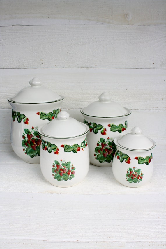 Vintage Very Strawberry Canister Set Set of Four