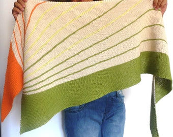 orange-lime-lemon cotton knitted shawl