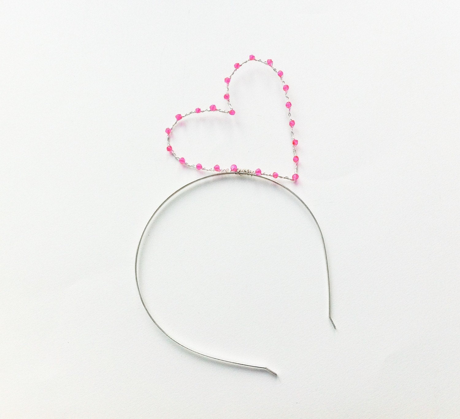 Cute Pink Heart Headband Beaded Wire Love Heart Hair Band