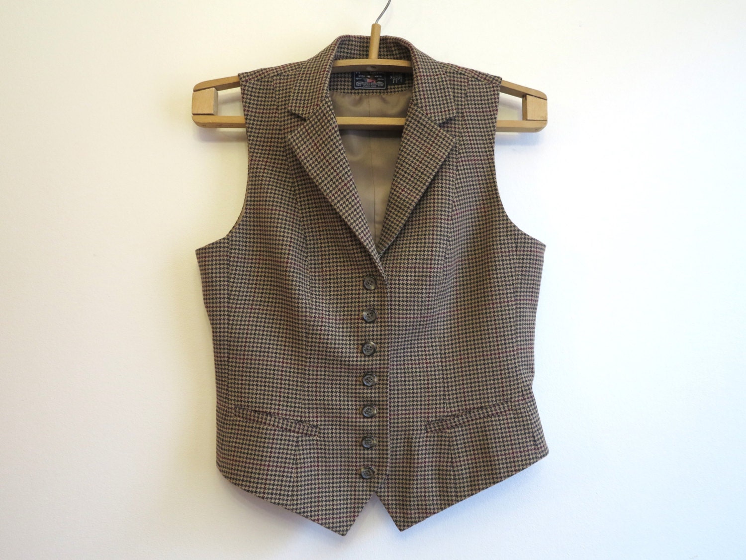 Brown Houndstooth Plaid Womens Vest Fitted by VintageOffer on Etsy