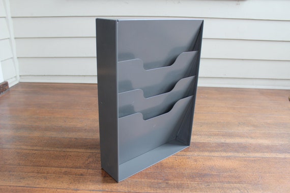 Vintage Upright Dark Gray File Organizer / Paper File Buddy