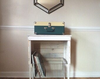 White Washed Reclaimed Record Player Storage Stand