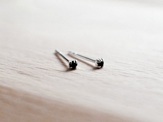 Tiny Stud Earrings - Tiny Black CZ Diamond Studs 2mm - Sterling Silver ...