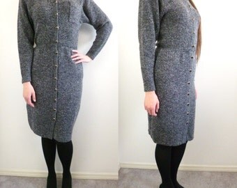 VTG St. John Grey Knit Sweater Dress Size S 4 / 6 Marie Gray 80s Wool Sheath