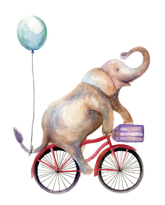 Items Similar To Elephant Riding A Bike Watercolor Print On Etsy