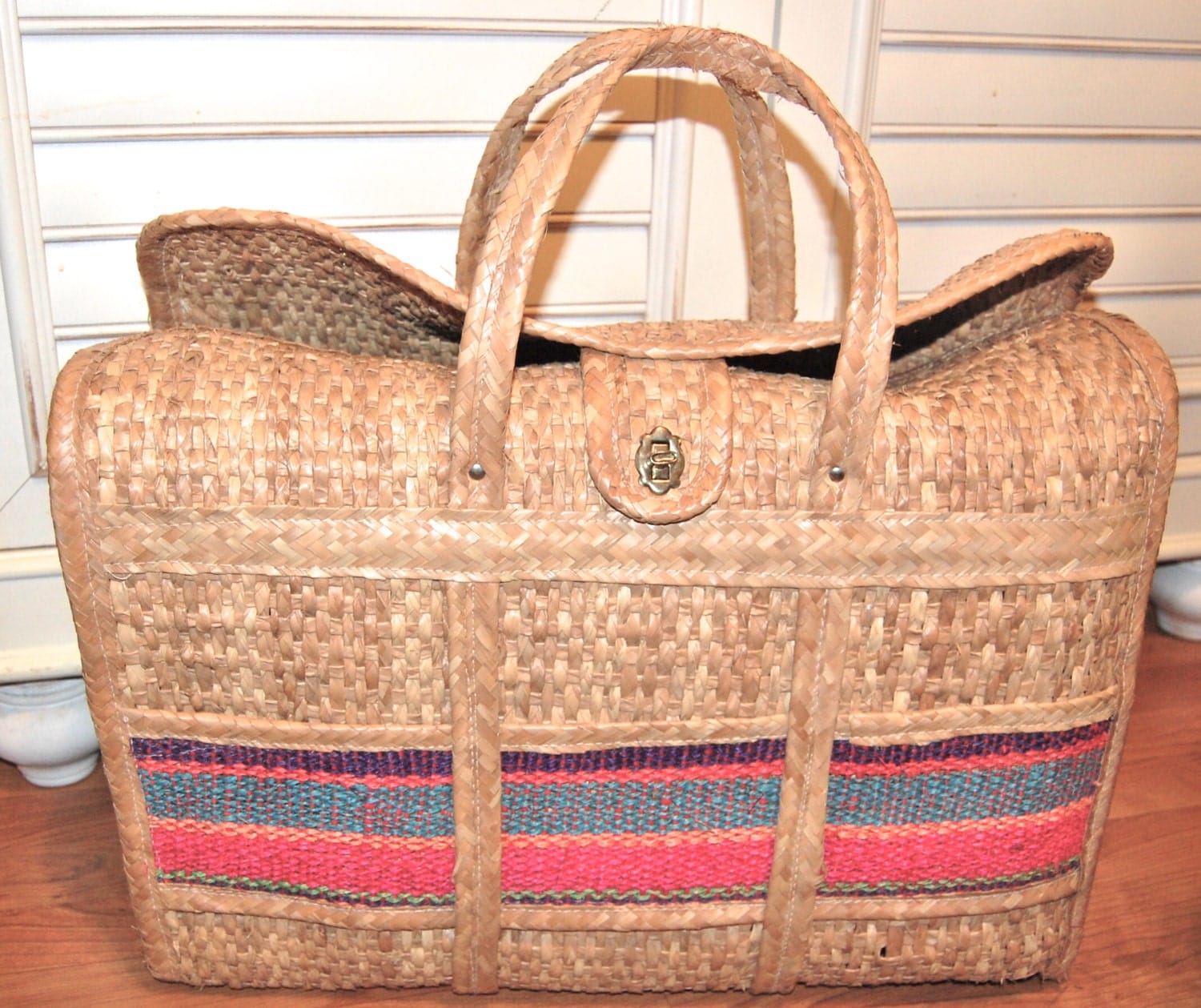 BEACH BAG Woven Seagrass Summer Tote Bag handbag by RetroNeeds