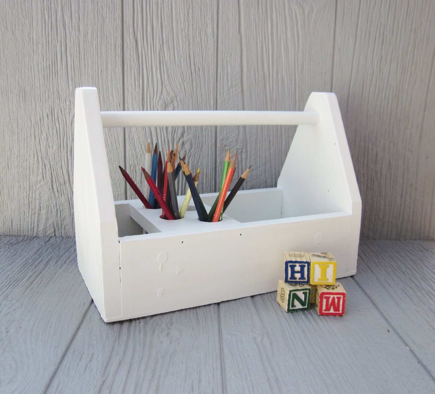 Vintage Wood Tool Box Caddy White Tool by CornerHouseAntiques
