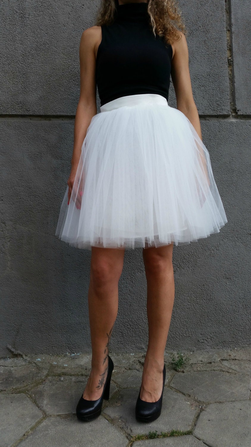 White Women Tulle Skirt Knee Length Tutu Skirt Princess 5745