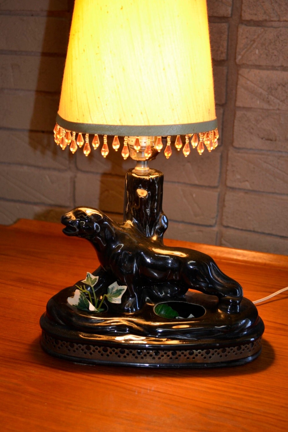 Retro Black Panther TV Lamp with Planter Mid Century Modern