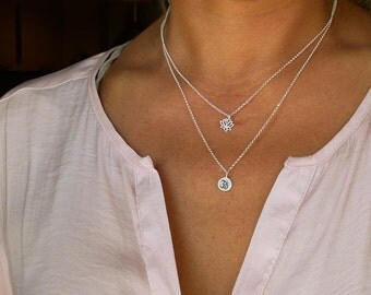 Om necklace, lotus necklace, YOGA necklace, Double chain, layered necklace, Minimalist yoga necklace