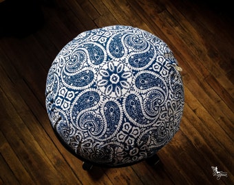 Meditation cushion zafu cotton Blue Mandala organic buckwheat pillow handmade by Creations Mariposa ZT-MB