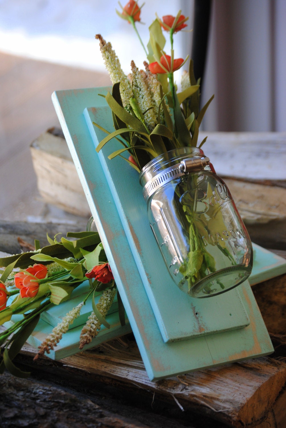 Handcrafted Hanging Mason Jar Wall Decor by revampedandrevived