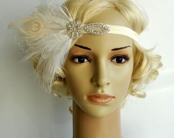 Flapper Feather Headband headpiece hairpiece Great Gatsby 1920s Flapper rhinestone Headband Vintage Inspired,Feather bridal headband