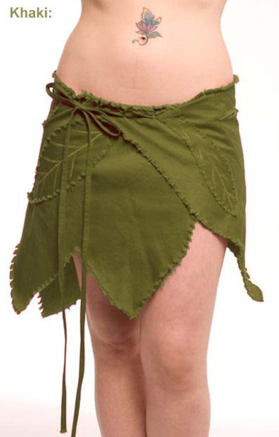 Khaki LEAF WRAP SKIRT trance fairy elf festival psy pixie