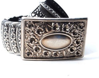 Items similar to Vintage fish scale stretch metal belt Shiny silver ...