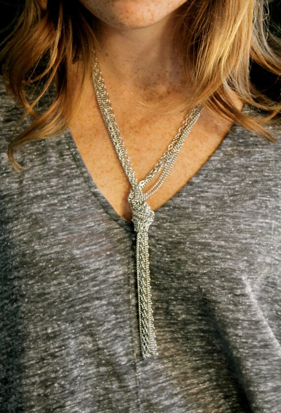 Silver Chain Knotted Necklace made from Recycled Materials