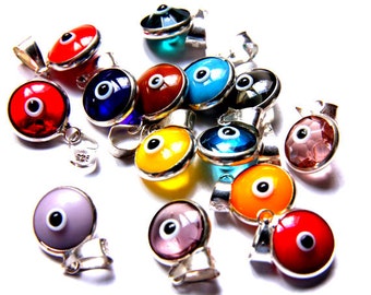 Silver Evil Eye, 10pcs Evil Eye Charm Pendant, Turkish Handmade Glass Evil Eye Charm, Mati Evil Eye, Pendant Charms, Nazar Evil Eye Charms