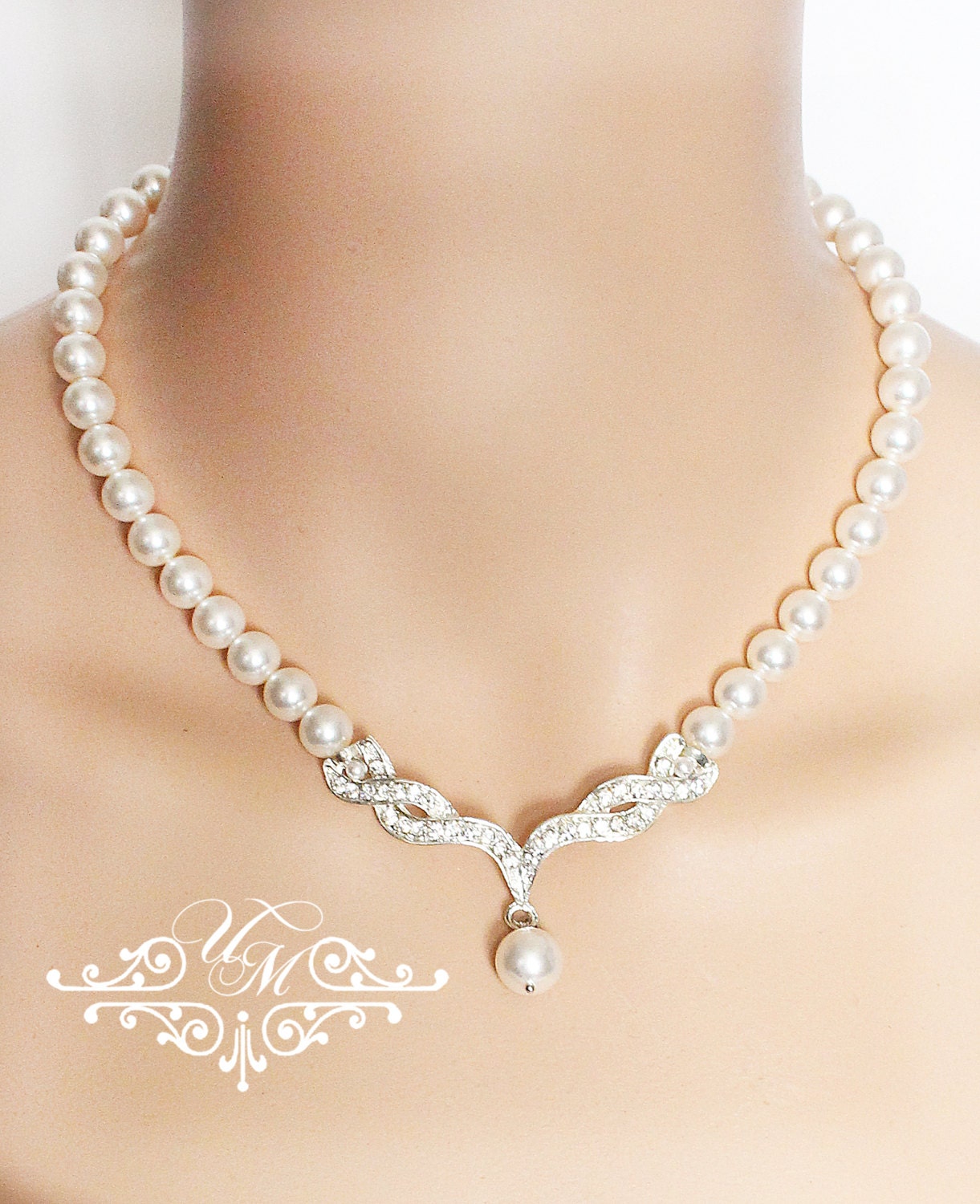 Wedding Jewelry Wedding Necklace Single Strand Swarovski Pearl