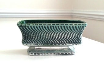 Vintage McCoy Floraline Pottery Planter Green Silver Yellow Rectangle 2029 USA Ceramic Retro Cool MCM