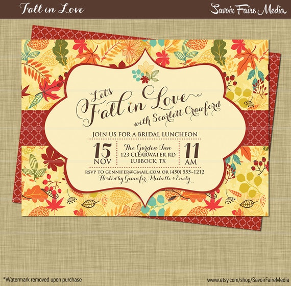 Fall Bridal Shower Luncheon Invitation Fall Dinner Party