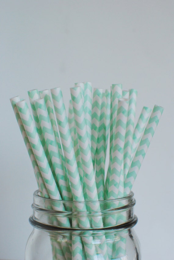 Mint Paper Drinking Straws Chevron Paper Straws Mint Party