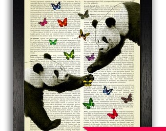 Panda Love Art Print, Pandas & Butterflies Poster, Panda Bear Wall Decor, Panda Bear Illustration, Panda Drawing Picture, Cute Panda Artwork